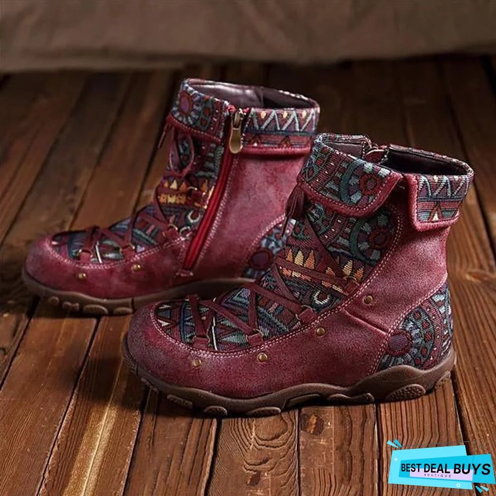 Casual Lace Up Zipper Comfy Flat Boots