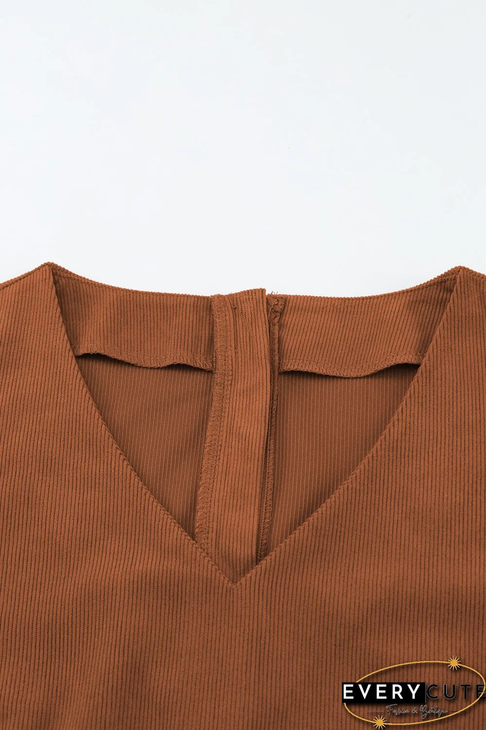 Brown Tie Knot Puff Sleeve Straight Leg High Rise Jumpsuit