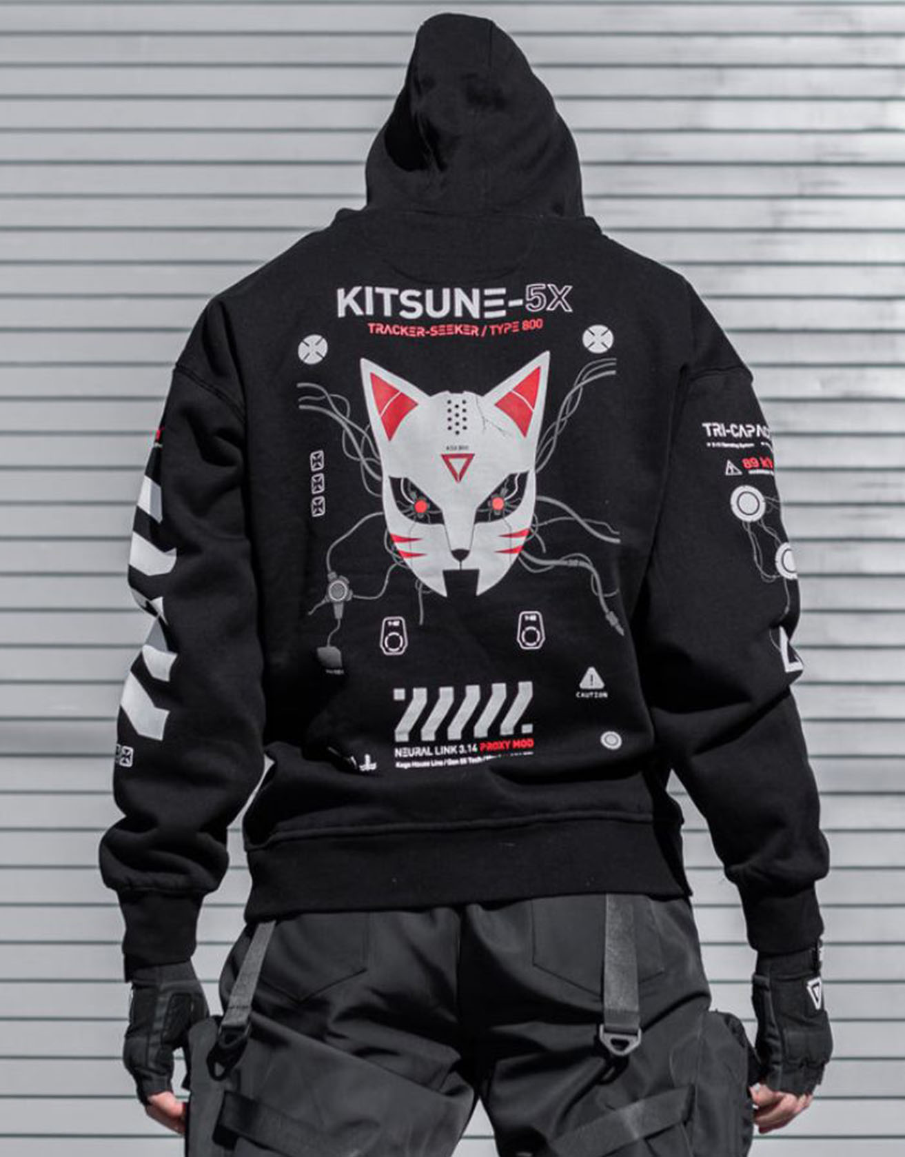 Kitsune-5X RD Black Hoodie Techwear Shop