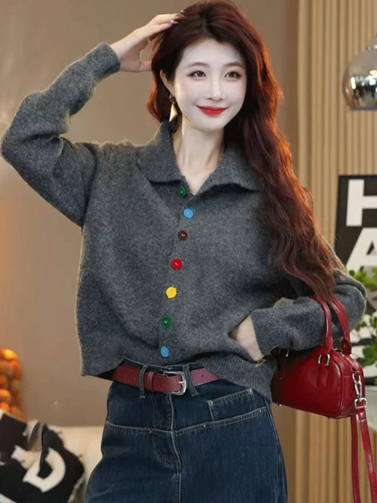 Athvotar Athvotar Goods Color Single Row Buckle Long-Sleeved Top Women Soft Glutinous Comfortable Warm Autumn And Winter Thin Thick Sweater Cardigan