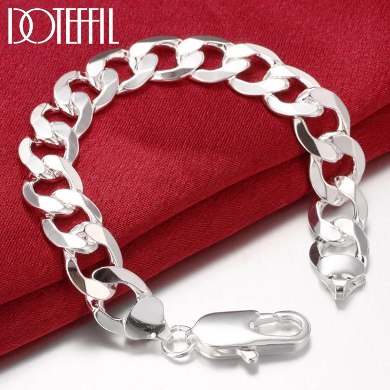 DOTEFFIL 925 Sterling Silver 12mm Side Chain Geometry Many Ring Bracelet For Man Women Jewelry