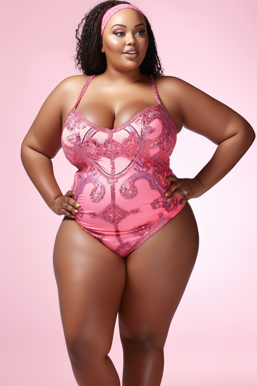 Design Plus Size Beach One Pieces Swimwear Pink Spring Summer Print One Pieces Swimwear [Pre-Order]