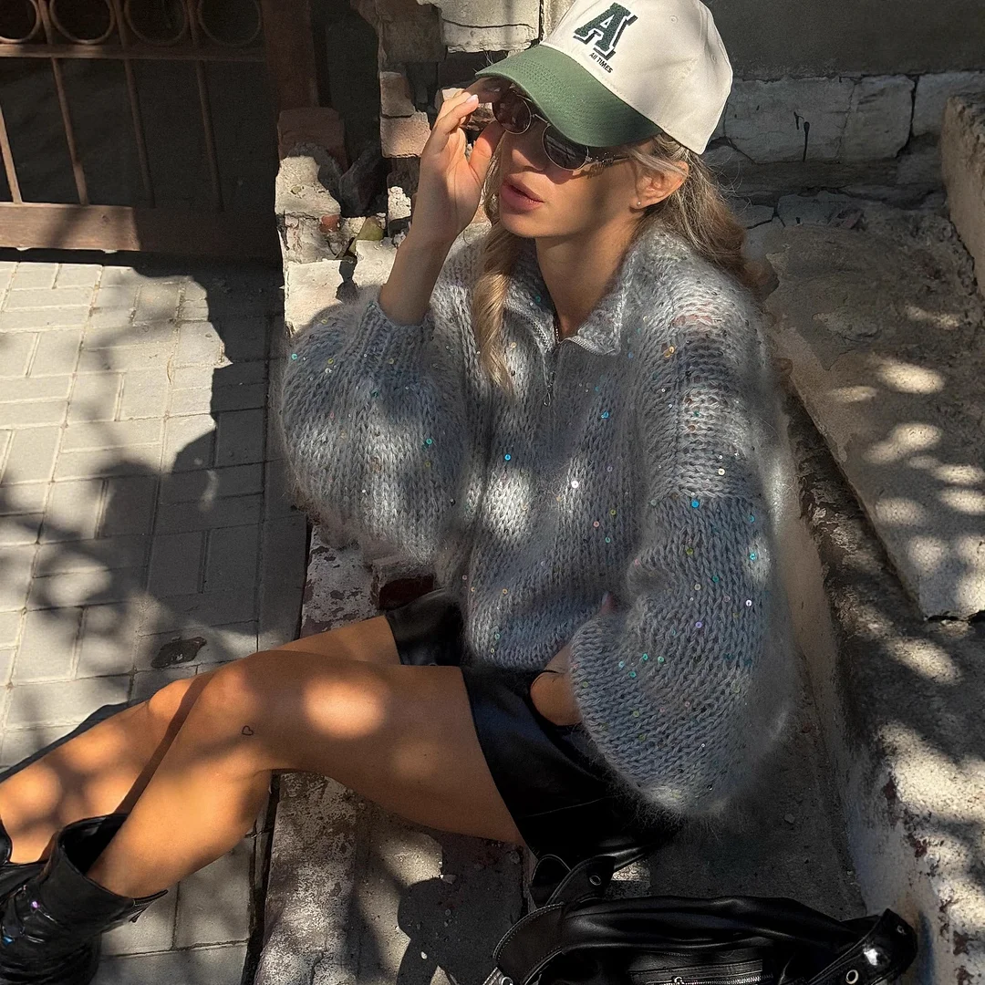 Athvotar Athvotar And Winter Fashion Striped Sweater Female Pattern Print Lull Loose Version Of The Bumpy Pattern Splicing Fashionable Top