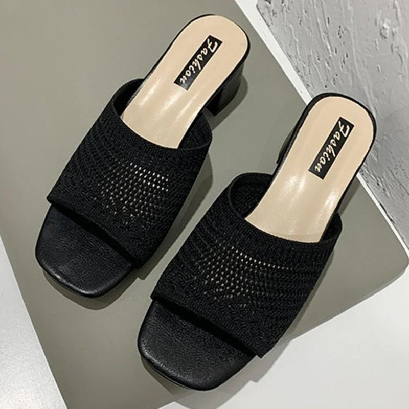 Women Slippers 2022 summer Fashion Fly Weave Outdoor Sandals Women Closed Toe Comfort Slippers Women Medium Heel Slippers