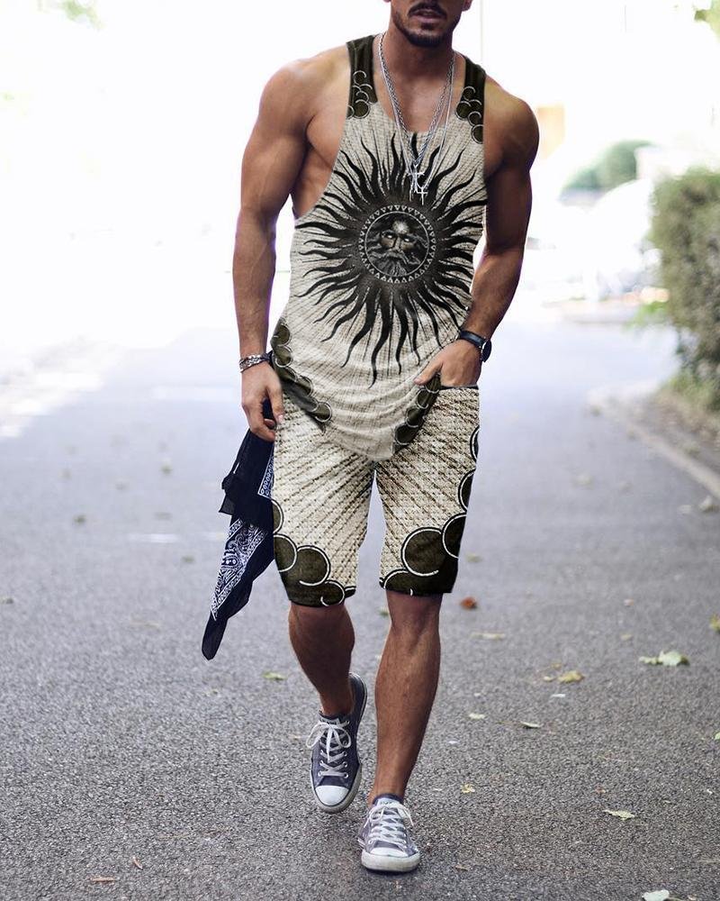 Street Men's Vest Suit Contrast Color Retro Print Pattern
