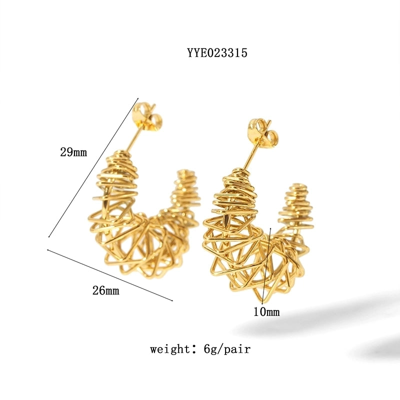 1 Pair French Style U Shape Plating Hollow Out 201 Stainless Steel 18K Gold Plated Earrings