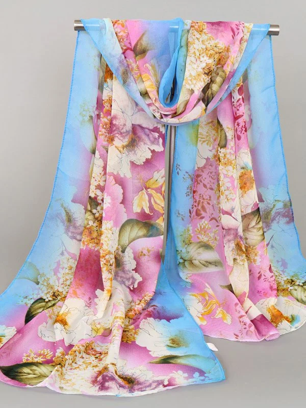 Boho Silk Gradient Botanical Floral Scarf Beach Resort Scarf