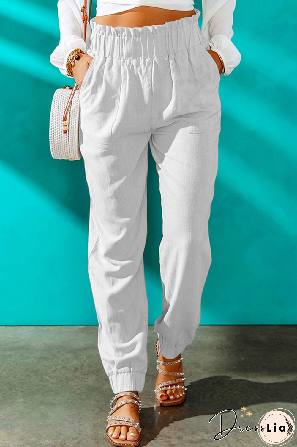 Casual Solid Patchwork Harlan High Waist Harlan Solid Color Bottoms(10 Colors)