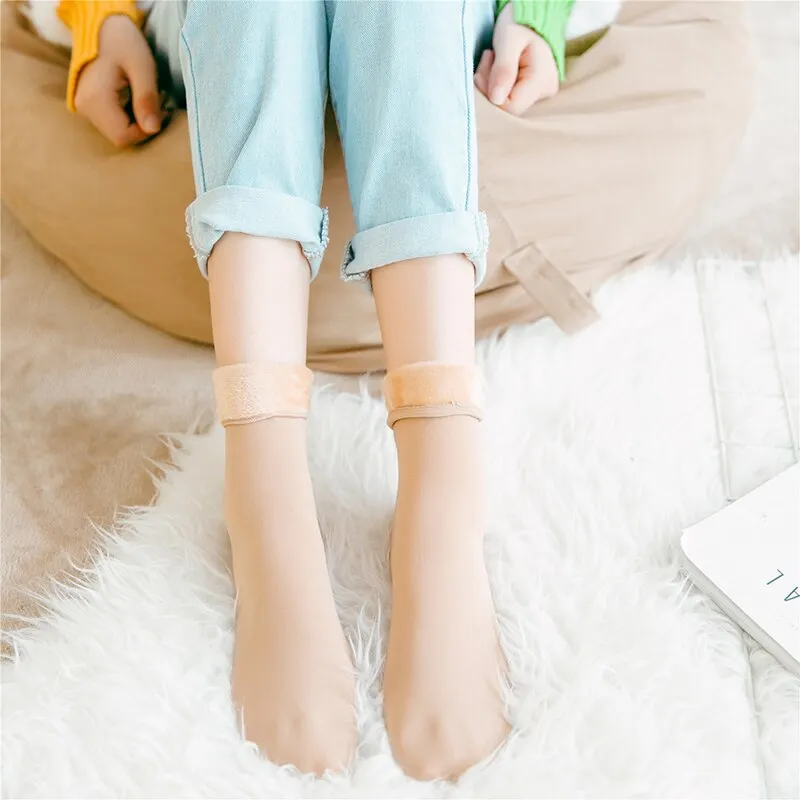 3 Pairs Women Winter Warm Thicken Casual Solid Color Socks Pack Home Snow Boots Velvet Home Floor Sock Set Lots Keep Warm
