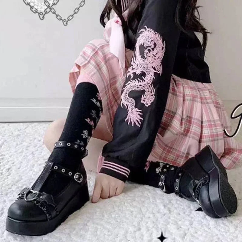 Vstacam Sweet Heart Buckle Wedges Mary Janes Women Pink T-Strap Chunky Platform Lolita Shoes Woman Punk Gothic Cosplay Shoes 43