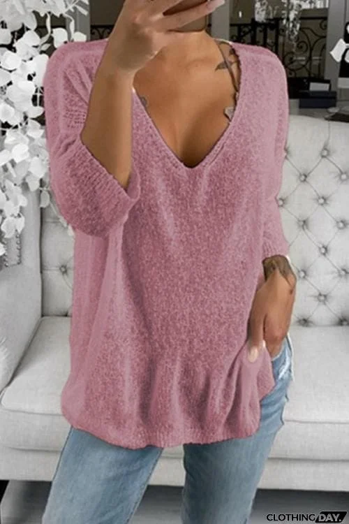 V Neck Knit Long Sleeve T Shirt