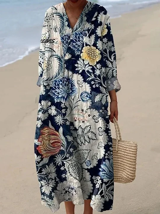 Women's  Retro Floral Art Print Casual Dress