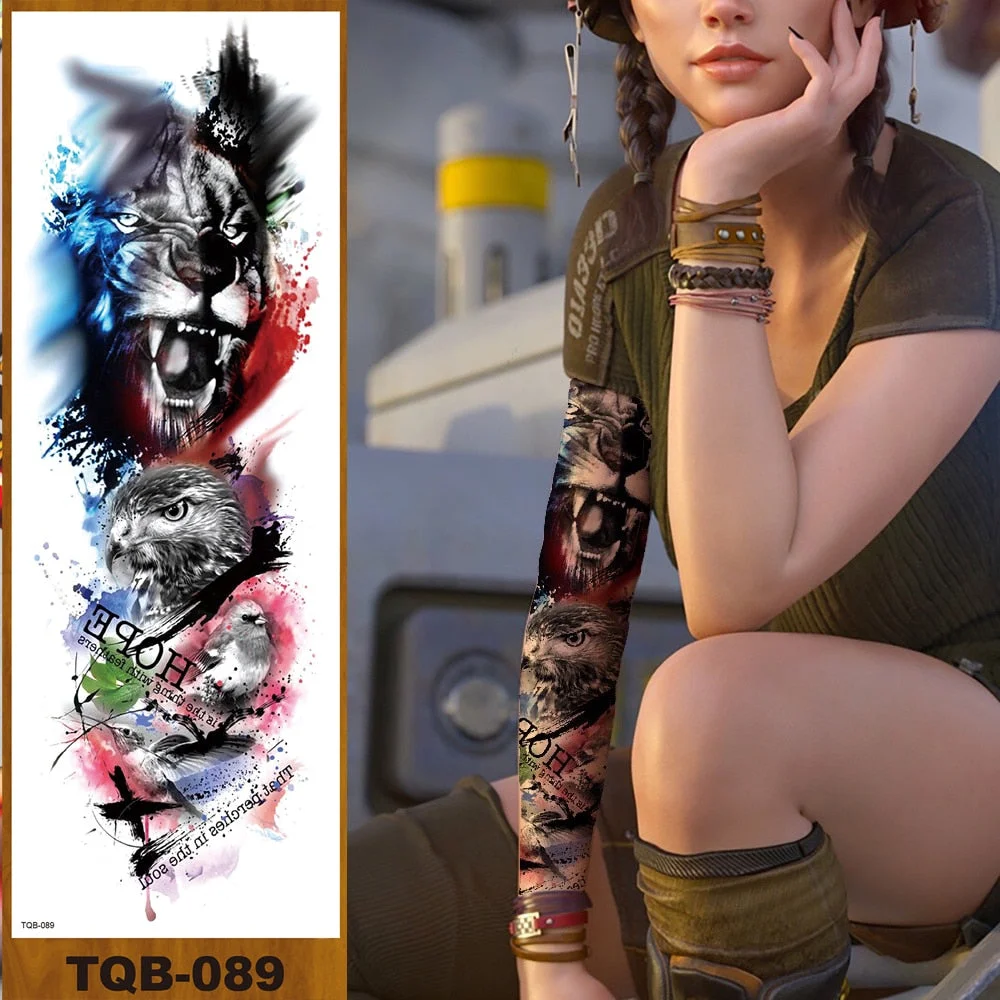 Full Flower Arm Temporary Tattoo Stickers Man Woman Girl Body Leg Fake Tatoo Sexy Fox Bear Owl Cheetah Tiger Timberwolves Lion