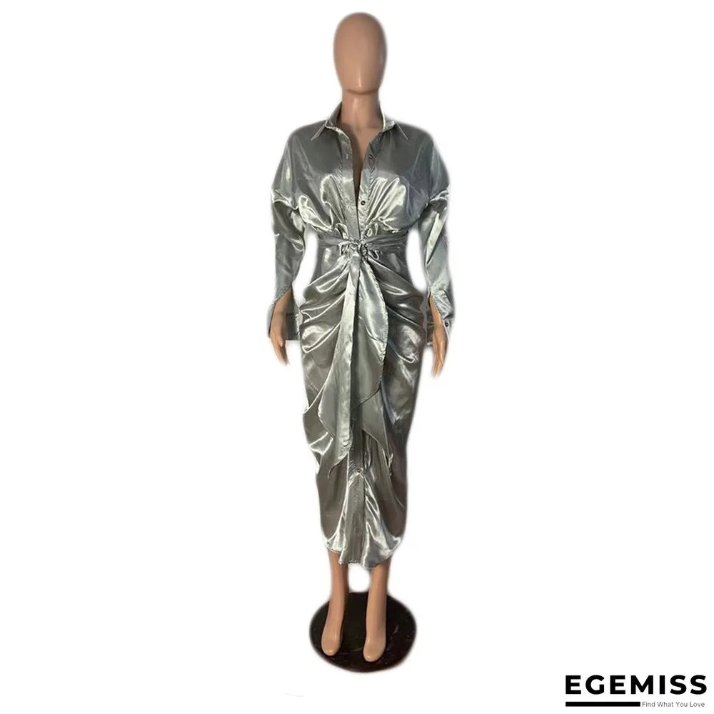 Hollow Solid Color Pleated Fashion Ladies Dress | EGEMISS