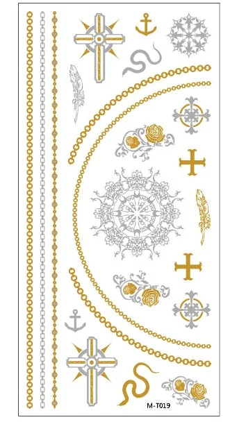 1sheet Indian Arabic body art women metallic temporary Mandala Flash Tattoos necklace sticker gold lace tatoo tatuagem maquiagem