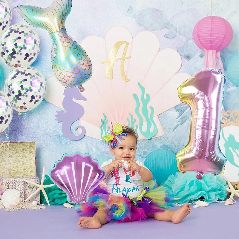 7pcs Mermaid Party Balloons 0 1 2 3 4 5 6 7 8 9 Number Foil Balloon Kids Birthday Party Decorations Baby Shower Helium Globos