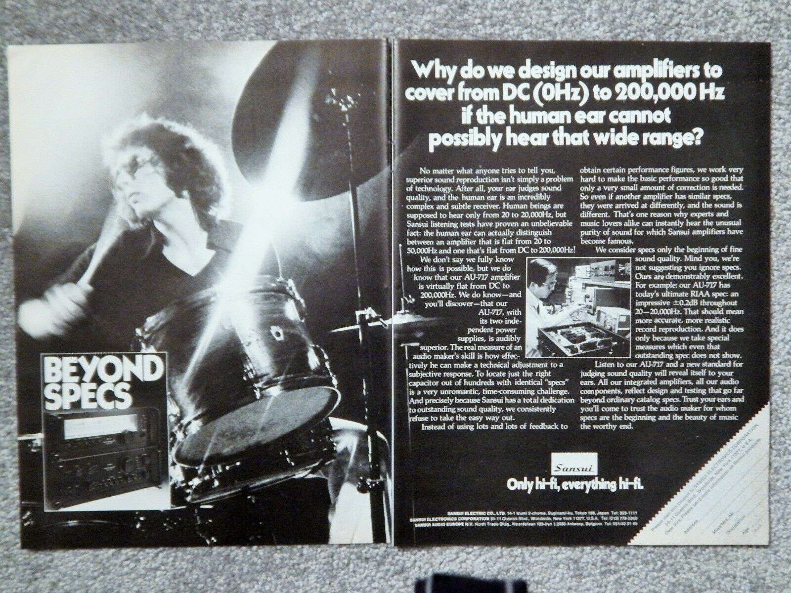 SANSUI STEREO COMPONENTS / BOODLES BRITISH GIN ORIG. VTG 1977 2-PAGE Photo Poster painting AD,