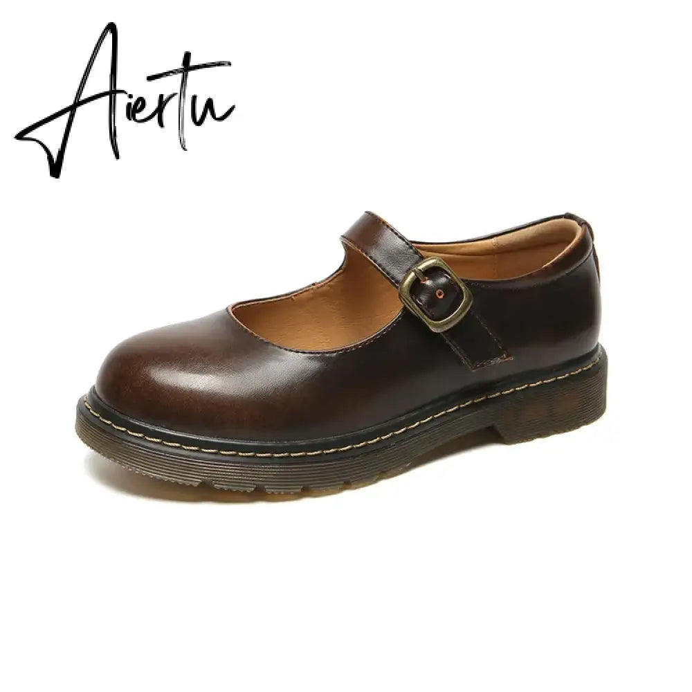 New College Single Shoes Magic Stickers Flat Summer Shoes Female Mary Jane Shoes Genuine Leather Lolita Vintage Shoes Aiertu