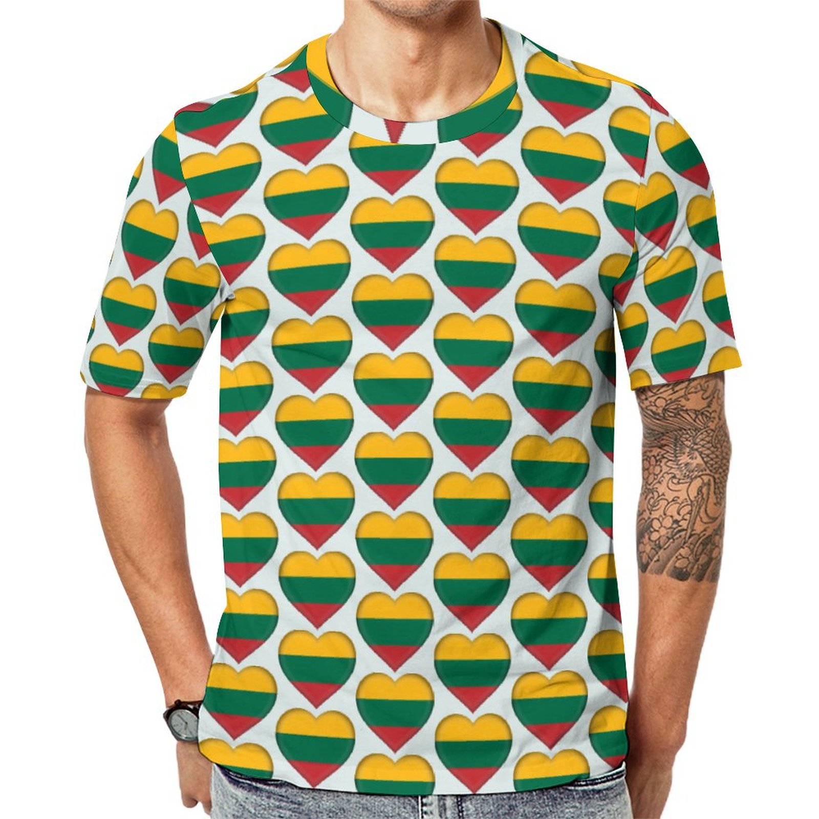 I Love Lithuania Lithuanian Flag Hearts Short Sleeve Print Unisex Tshirt Summer Casual Tees for Men and Women Coolcoshirts