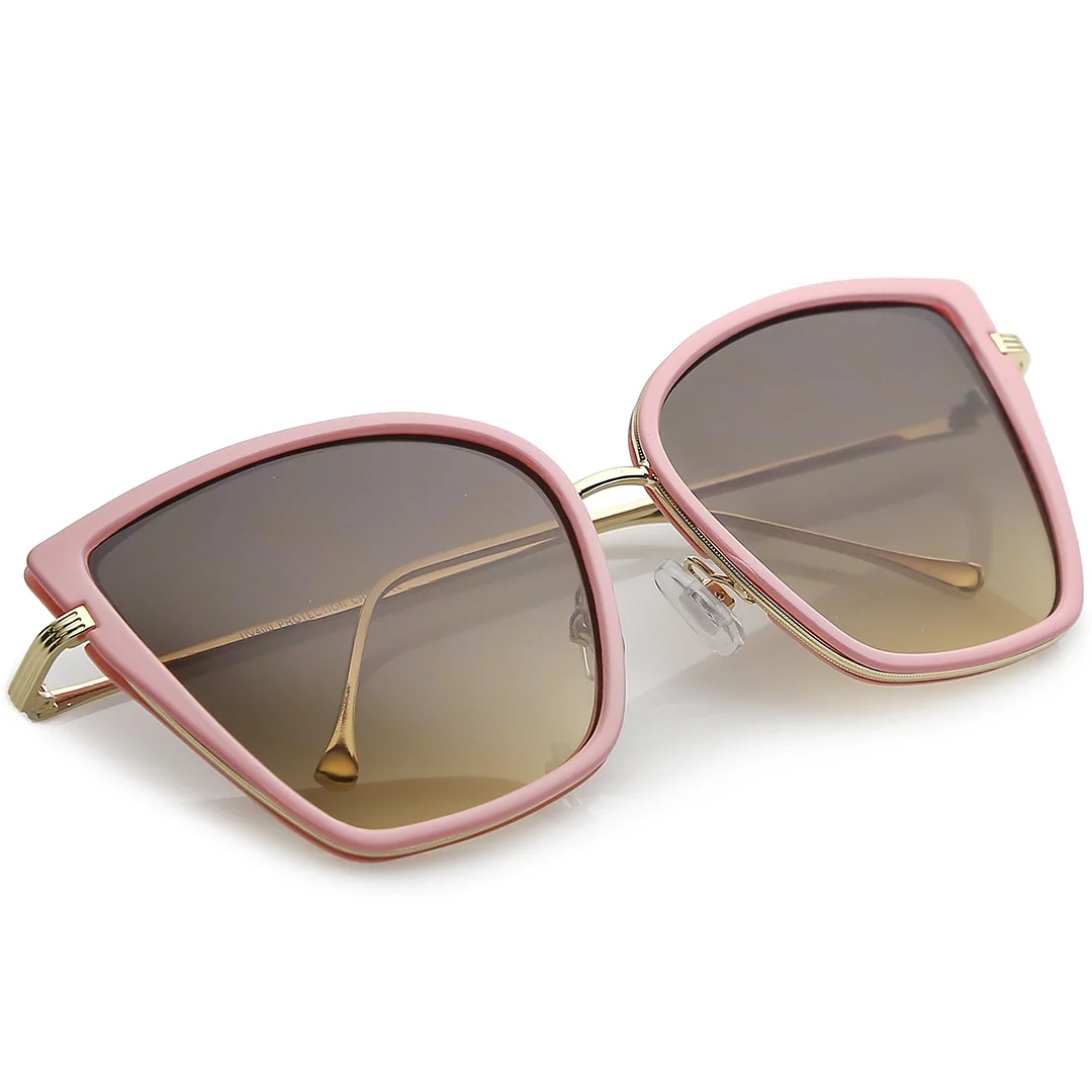 Women's Oversize Cat Eye glasses With Slim Arms Metal Trim Tinted Lens 56mm