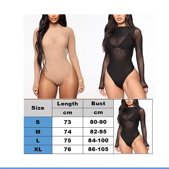 Buyerint Bodysuits High Neck Bodycon Jumpsuit See Through Romper Black Beige NEW Sexy Mesh See Through Bodysuit Women Long Sleeve Sheer