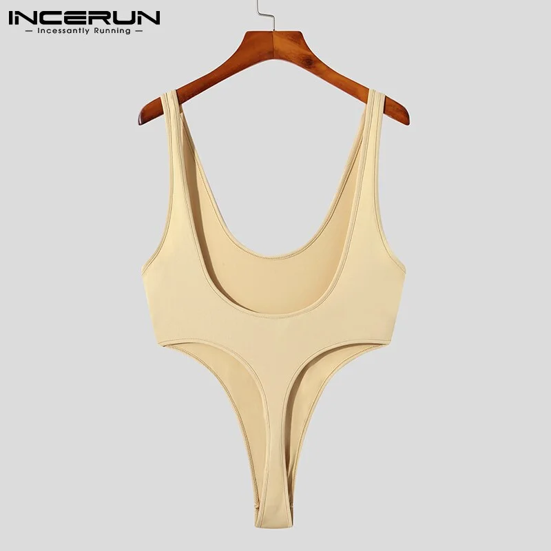 INCERUN New Men Homewear Jumpsuit Sexy Leisure Solid Color Male Fashionable Bodysuit Hot Sale Male Sleeveless Rompers S-5XL 2022