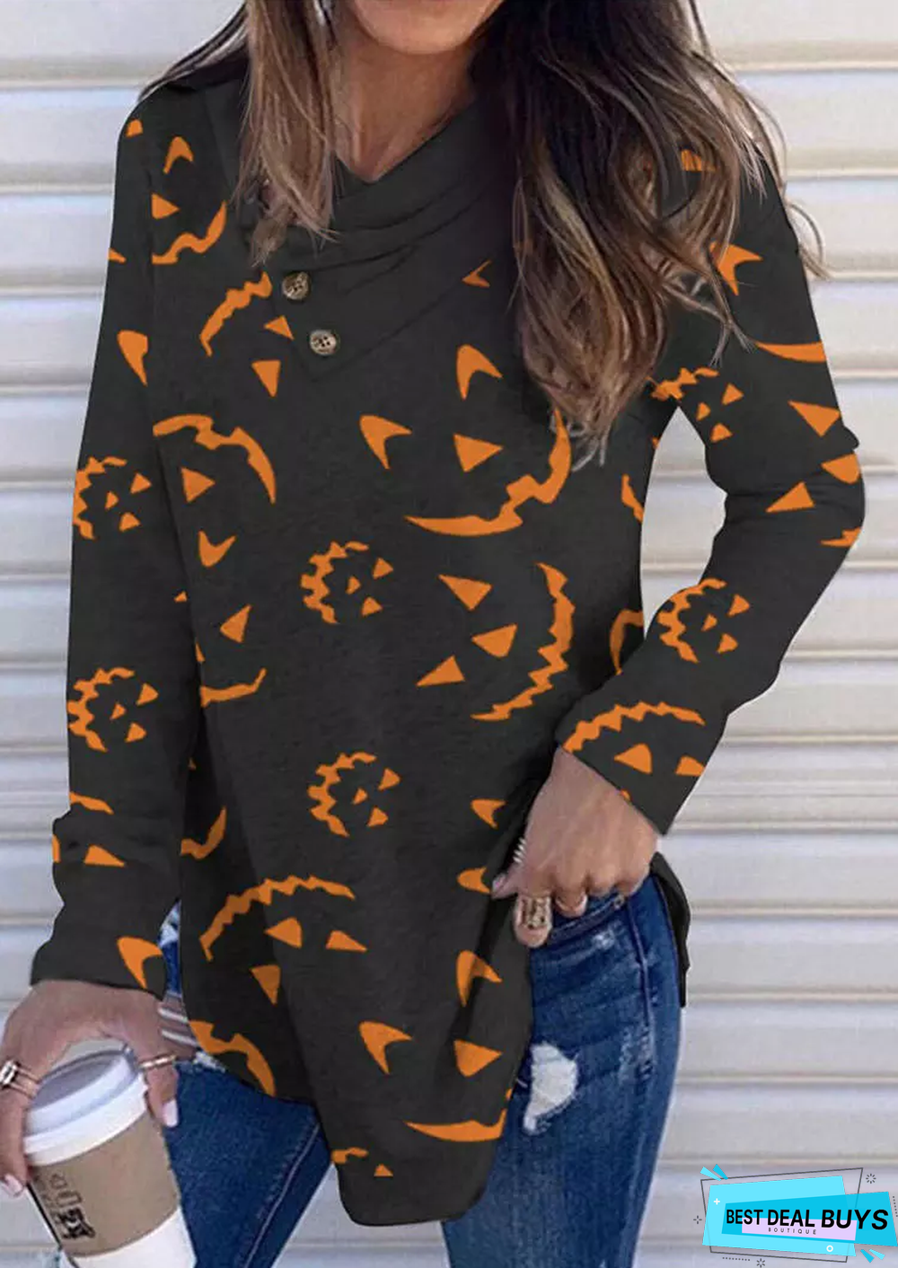 Halloween Loose Casual Cotton-Blend Crew Neck Tunic Top