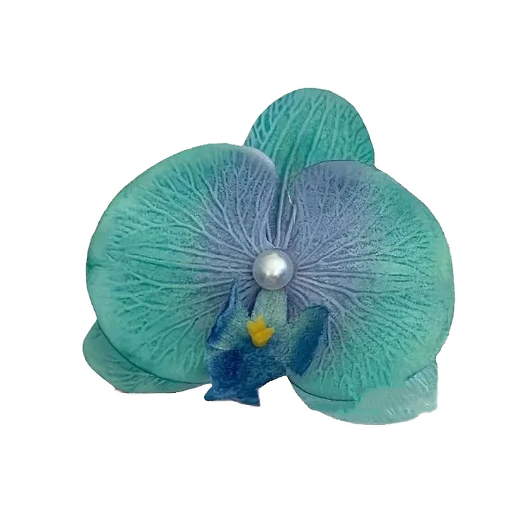Cool Blue-Green Flower Petal Hairpin With Pearls