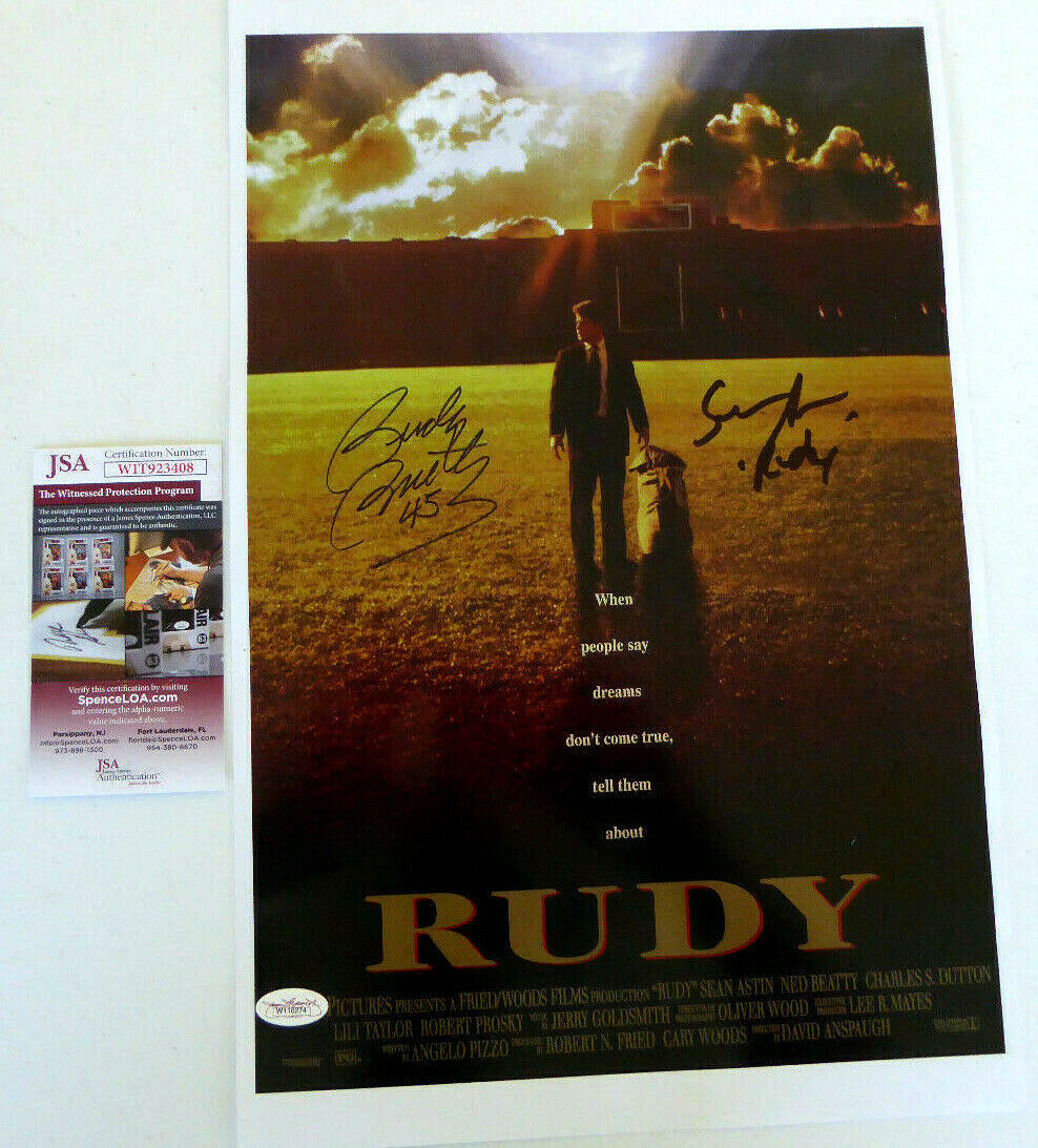 Sean Astin & Rudy Ruettiger Authentic Signed 11x17 Photo Poster painting Autographed JSA COA