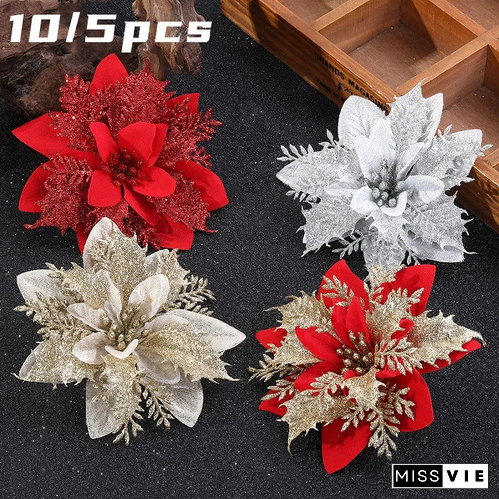 10/5pcs Christmas Flower Christmas Tree Decoration Simulation Flower Christmas Wreath Accessories Holiday Decoration Accessories