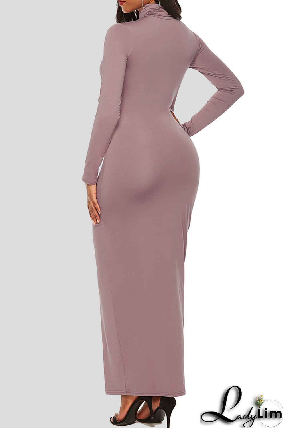 Black Fashion Casual Solid Basic Turtleneck Long Sleeve Dresses