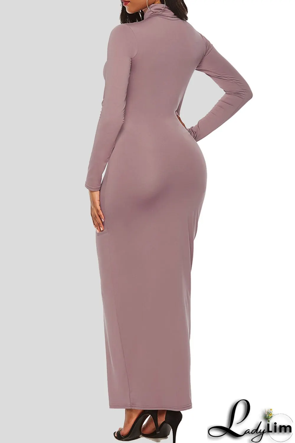 Black Fashion Casual Solid Basic Turtleneck Long Sleeve Dresses