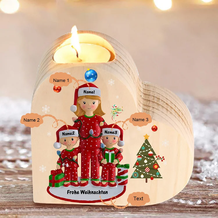 Herzform Kerzenhalter Personalisierte 3 Namen & Text Mutter und 2 Kinder Weihnacht Thema  