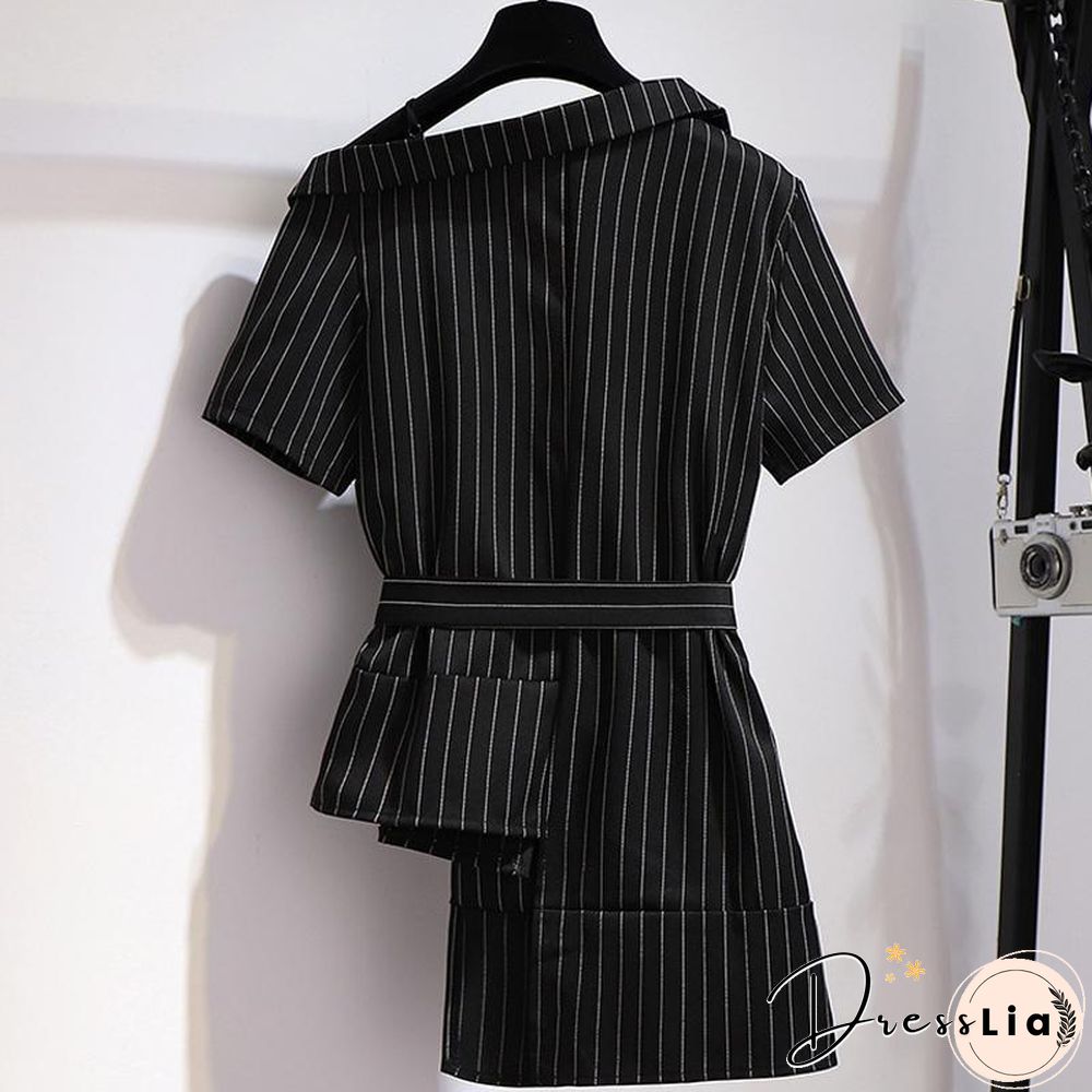 Stripe Belt Blazer Two-Piece Set P15519