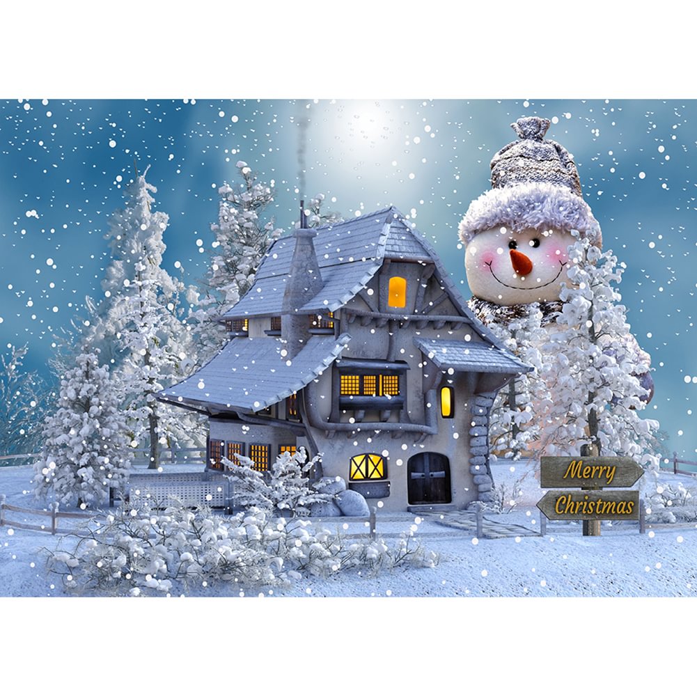 Giant Snowman Next House - Full Round - Diamond Painting(40*30cm)