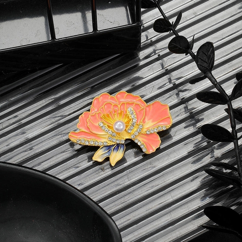 IG Style Pin Flower Alloy Enamel Inlay Rhinestones Women’s Brooches 1 Piece