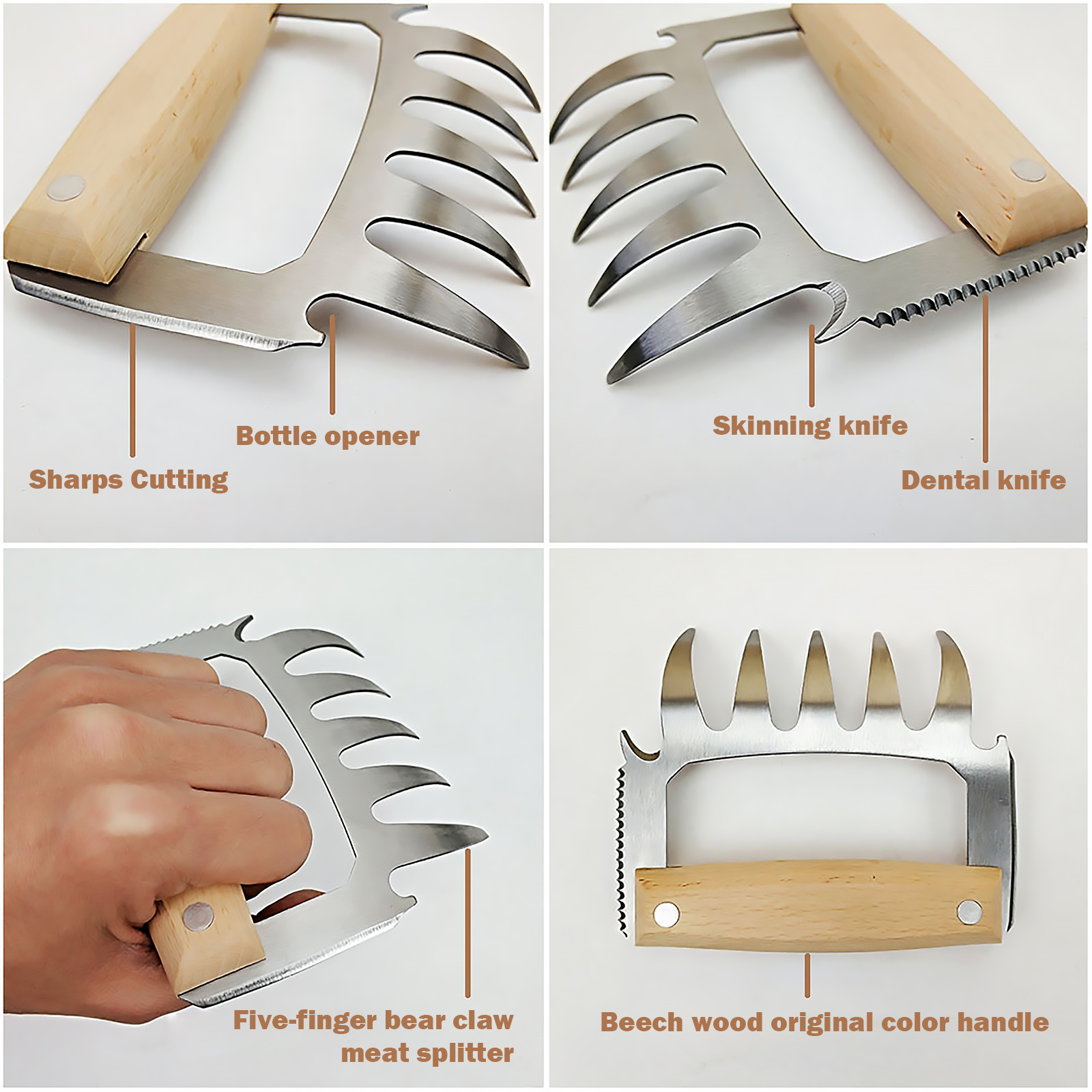 Stainless Steel Bear Claws for Meat Shredding BBQ Grill Claws Shredder Kit