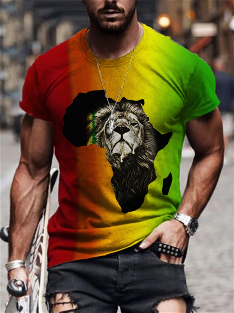 Men's Africa Map Rasta Lion Gradient T Shirt