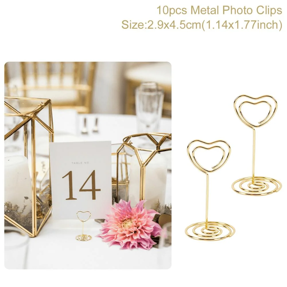 Staraise 10pcs Rose Gold Romantic Heart Shape Metal Photo Clips Wedding Desktop Decoration Table Number Stand Party Supplies