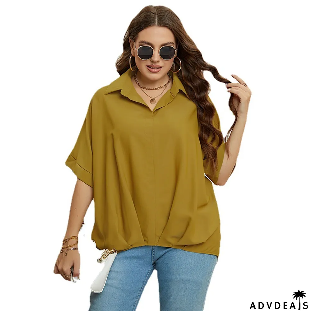 Women's Summer V Neck Slim Fit Half Sleeves Plus Size Top
