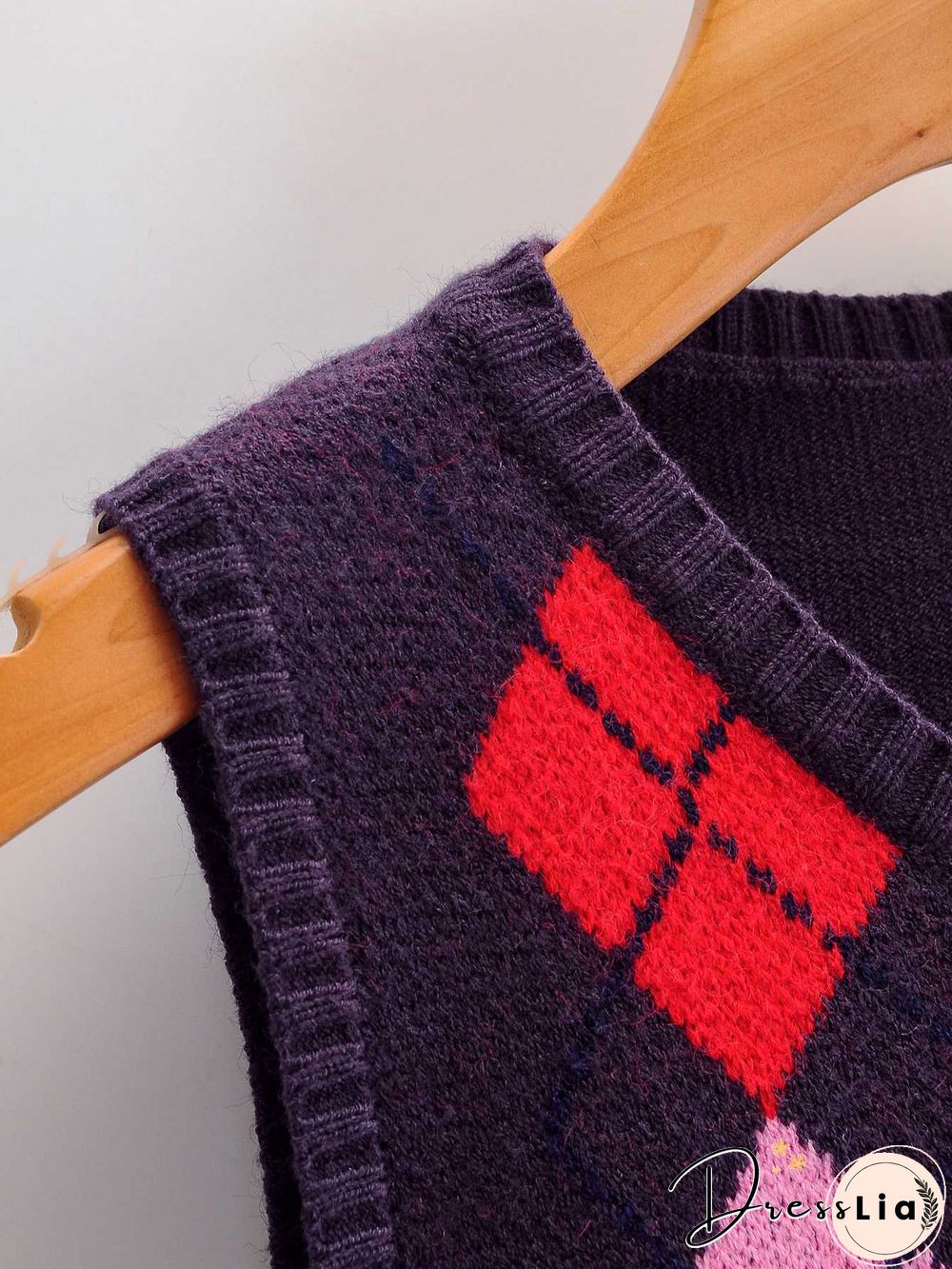 Checkered Cropped Knitted Tank Argyle Sleeveless Jumper