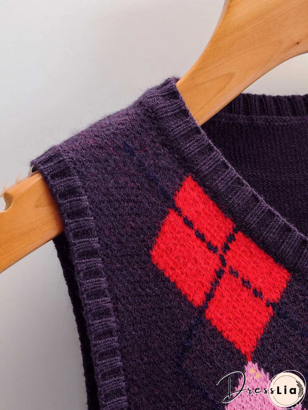 Checkered Cropped Knitted Tank Argyle Sleeveless Jumper