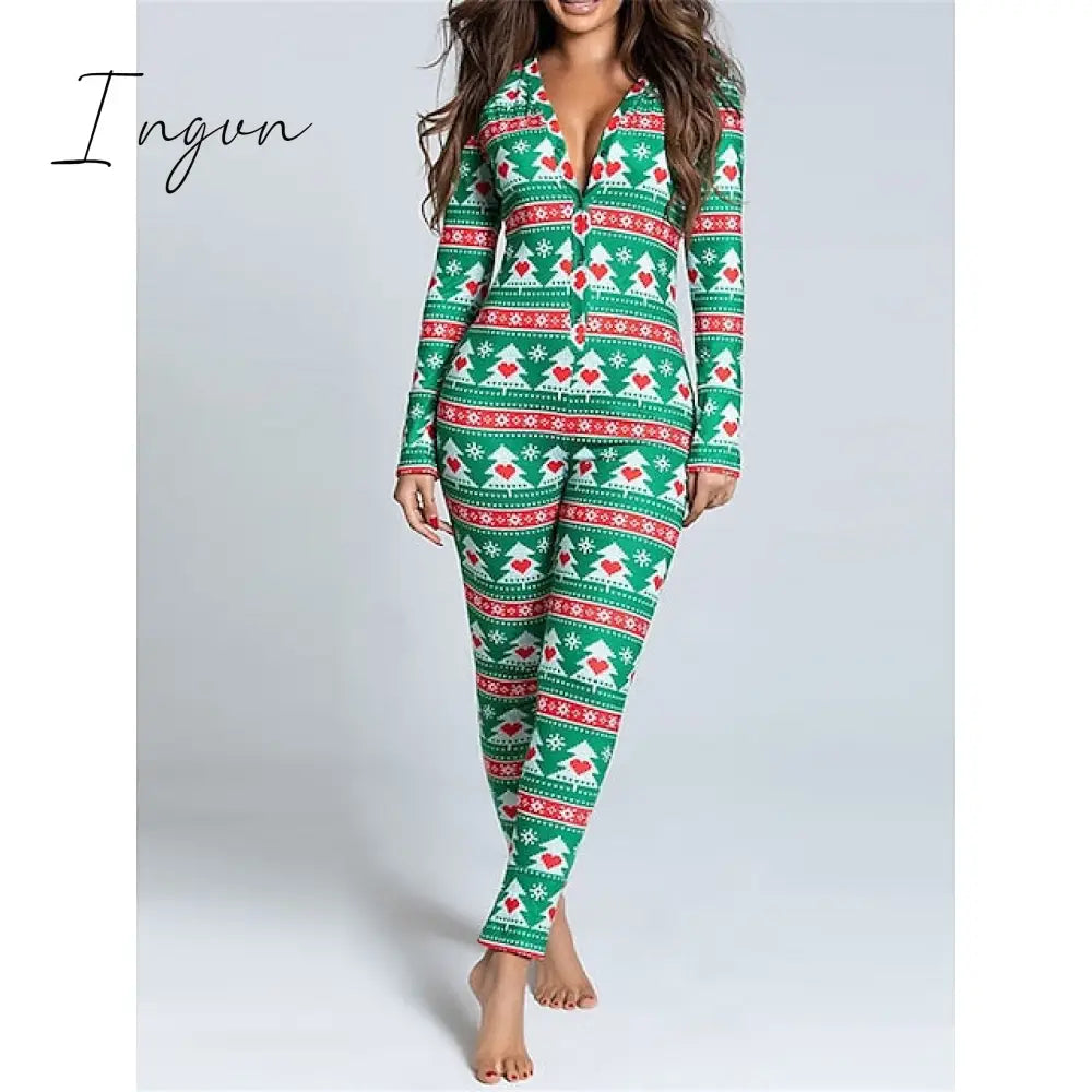 Ingvn - Women’s Pajamas Jumpsuit Elk Snowflake Casual Comfort Soft Home Christmas Daily Polyester