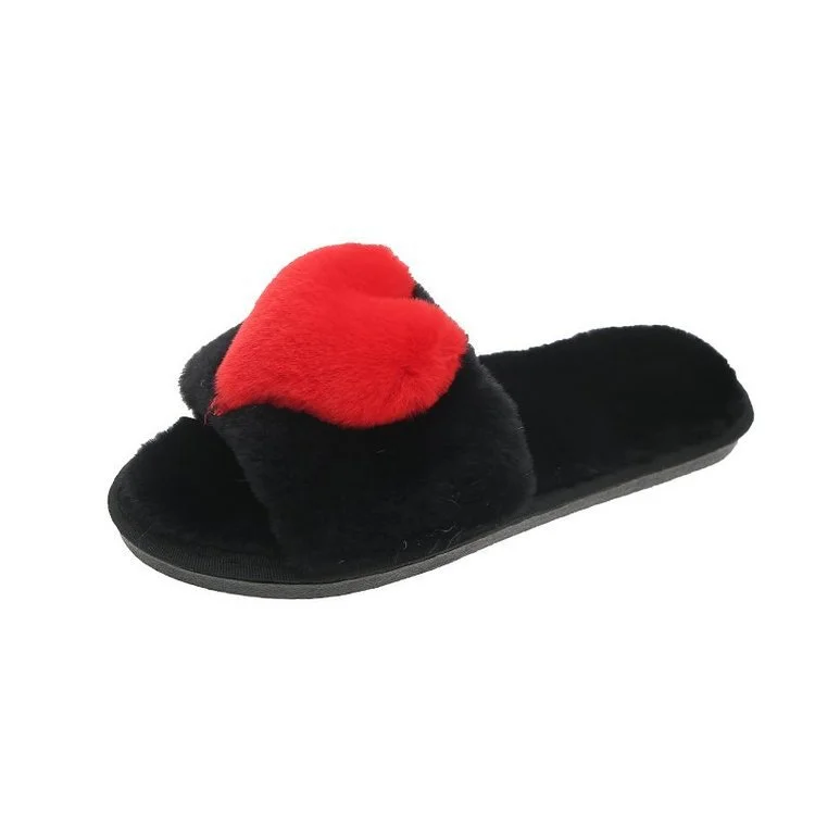 Wongn Wongn Slippers Women 2023 Winter New Korean Version Of Love Plush Warm Flat Cotton Slippers Home Slippers Women