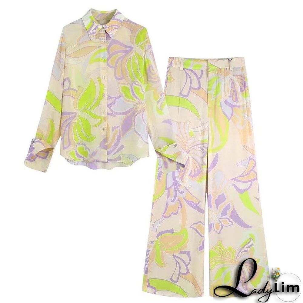 Vintage Single-breasted Printed Shirt and Bottom