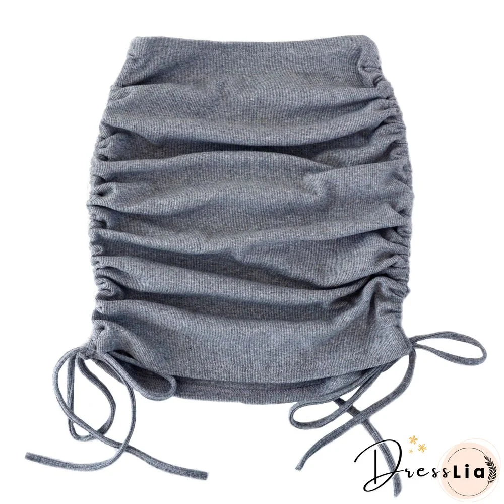 Fashion Sexy Knitted Thread Pocket Hip Skirt Slim Side Drawstring Elastic Pleated Adjustable Skirt Summer Women's Clothing