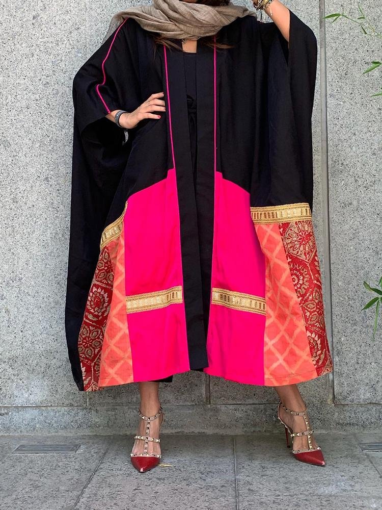 Contrast color printed loose cardigan abaya [PRE-ORDER]