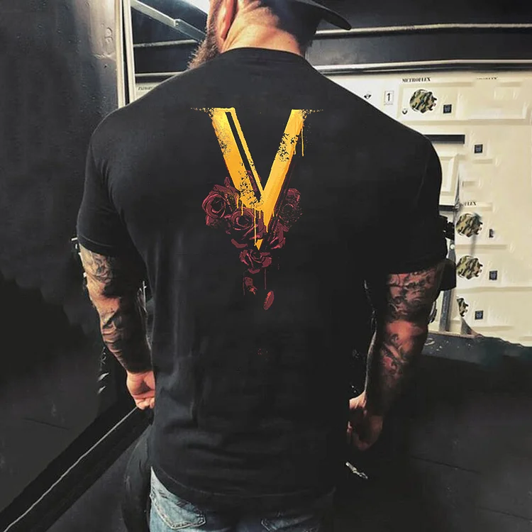 Cyberpunk Mens Fashion Sleeve Print Short T-shirt