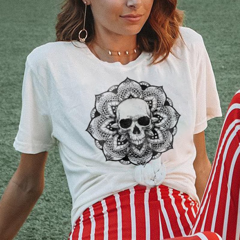 Retro skull print casual T-shirt designer