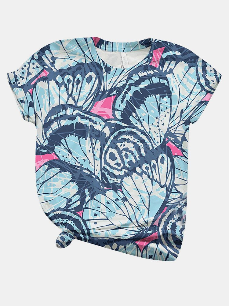 Butterfly Printed Short Sleeve Sleeve O neck T shirt For Women P1797124